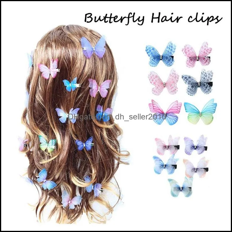 double deck three dimensional barrettes butterfly retro rhinestone gauze diy hair clips accessories women hairpin fashion headwear 0 6yd