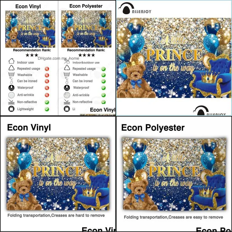 allenjoy boy baby shower background prince blue balloons gold glitter crown bear stars birthday pophone backdrop