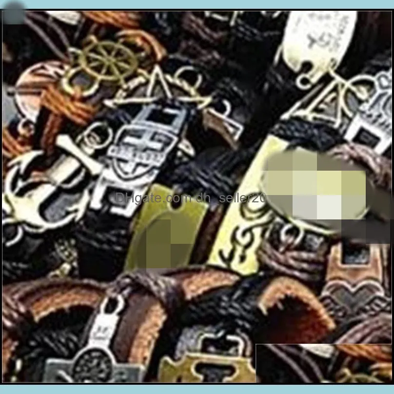 band vintage leather mens womens surfer bracelet cuff wristband 50pcs lots mixed style retro jewelry charm bracelet