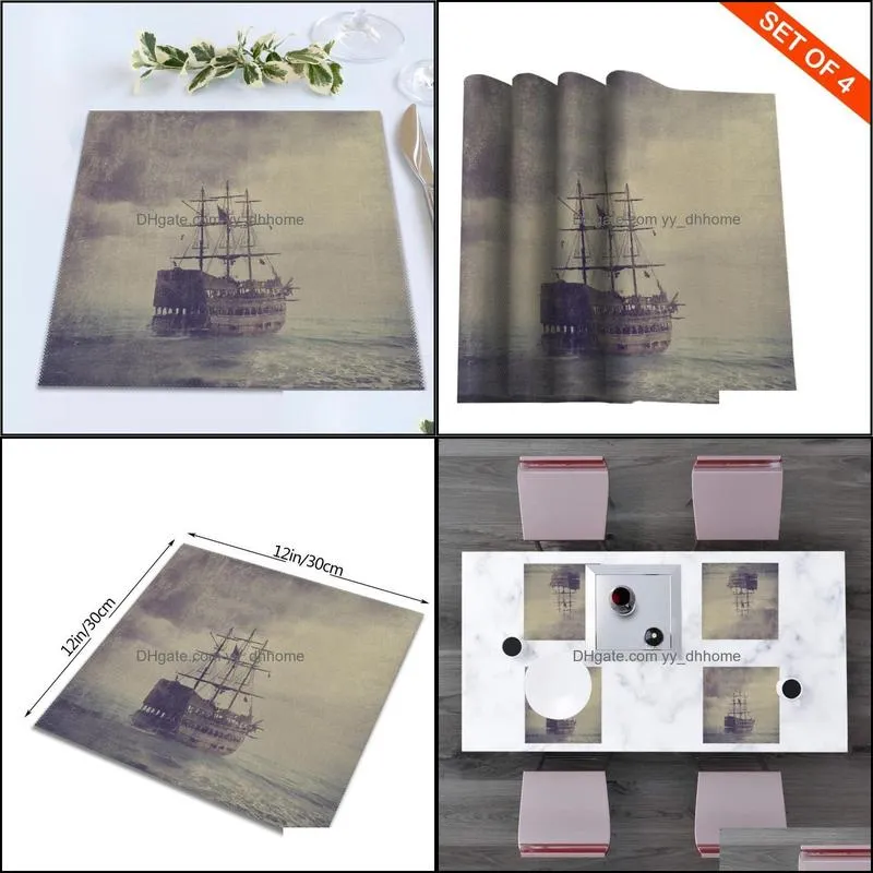 table drink placemats old pirate ship in the sea coffee mug cup coasters 4 pcs heat-resistant nonslip