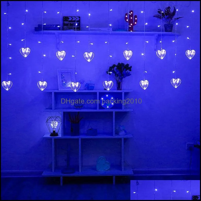 2.5m eu plug led heart-shaped string curtain lights christmas love fairy garlands outdoor for wedding garden decor