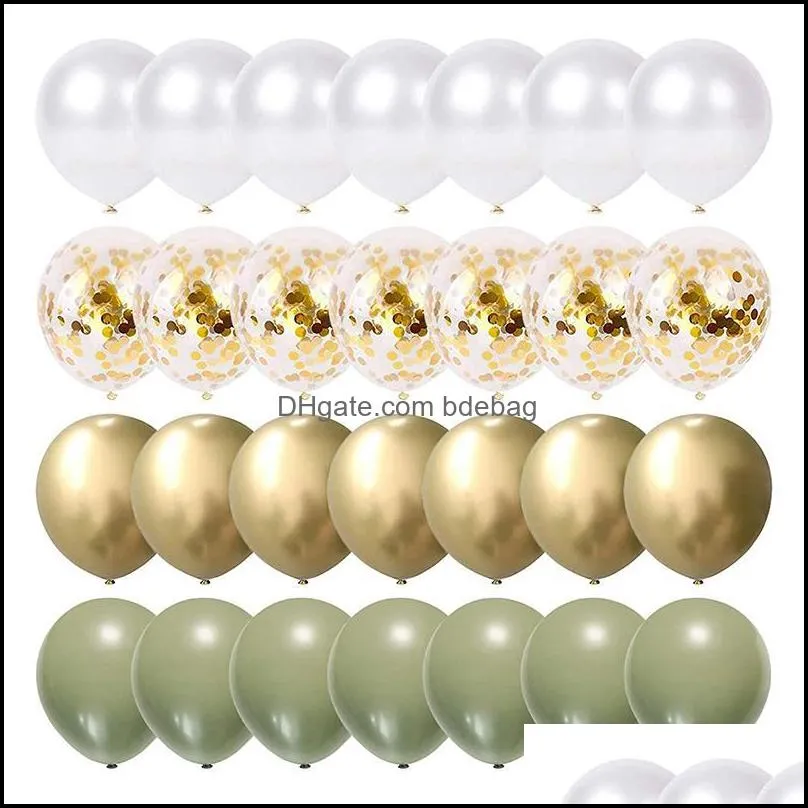 1set balloons eucalyptus pearl white gold confetti balloon wedding baby shower olive green birthday decorations