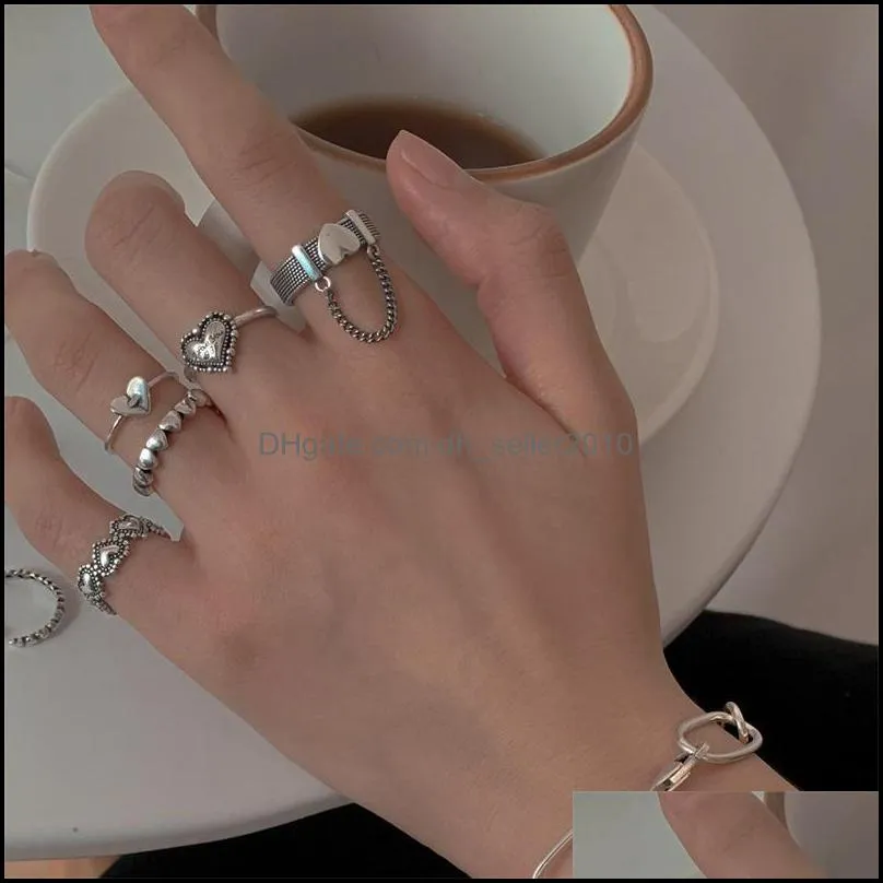 punk geometric silver color chain wrist bracelet for men ring charm set couple emo fashion jewelry gifts pulsera 5582 q2