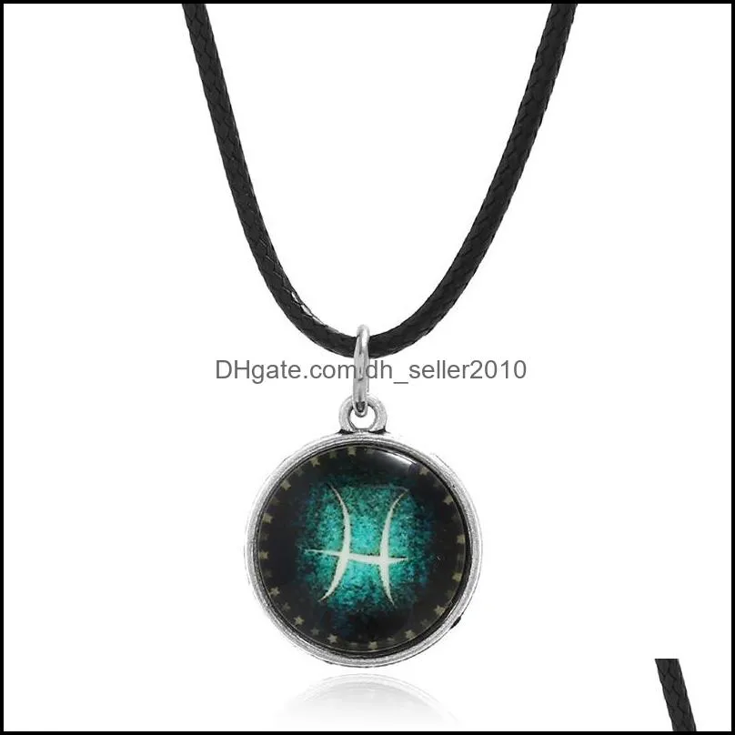 new fashion 12 constellation pendant necklace design zodiac sign horoscope necklaces for women men glass cabochon jewelry c3
