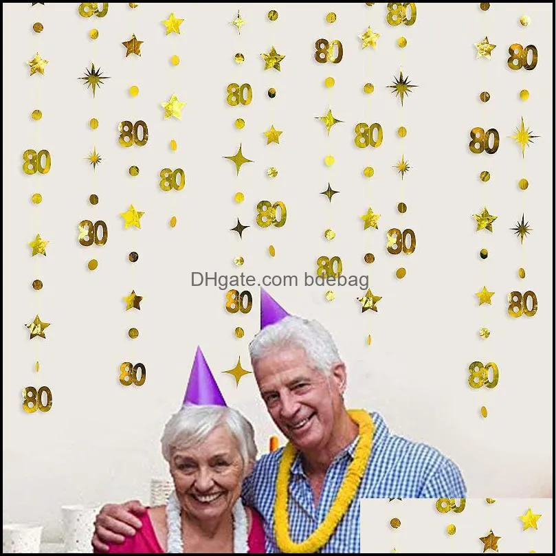 gold 80th happy birthday banners decorations circle twinkle star garland paper hanging 80 year old suppliesparty