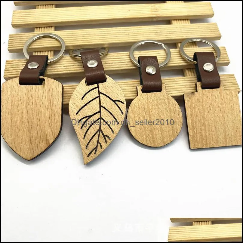 10 styles beech keychain personalized wooden leather keychains bag decoration diy key chain thanksgiving gift c3