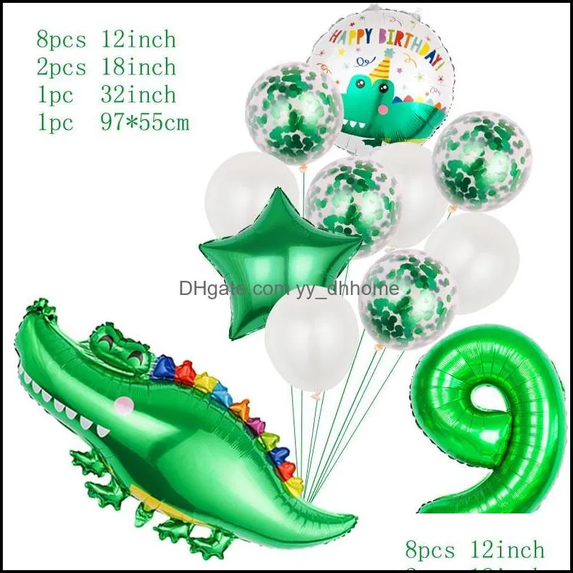 1set  crocodile foil balloons safari animal kids birthday 32inch number sequin latex globos home decorparty