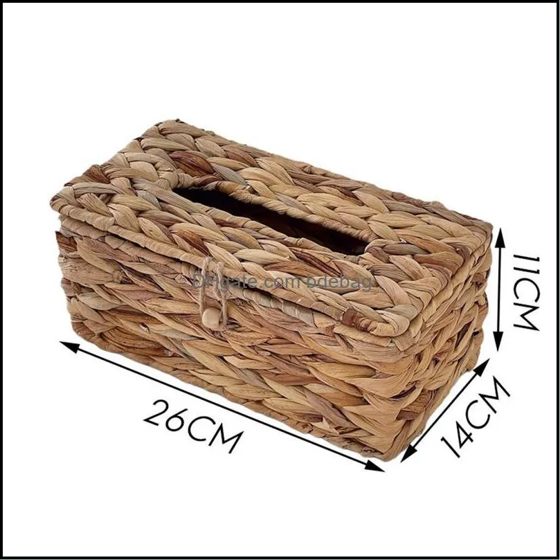 ins water hyacinth woven box rattan lid sanitary paper household living room pumping storage