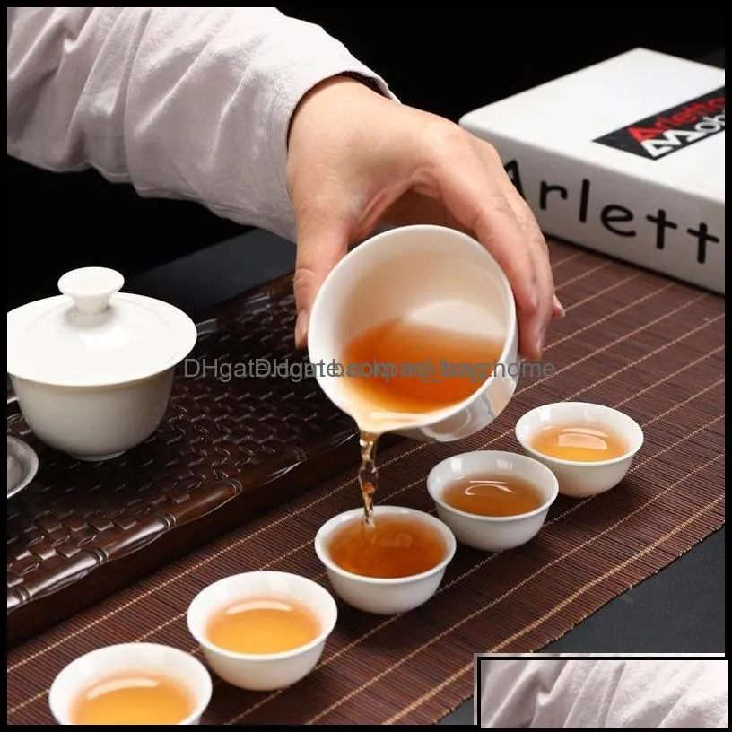 Teaware Sets Kitchen Dining Bar Home Garden Set Chinese Travel Kung Fu Tea Ceramic Portable Cup Porcelain Service Gaiwan Cups Mug Of