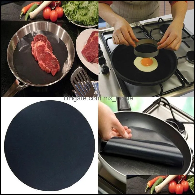 2pcs reuseable non-stick mat pan fry liner sheet cooking wok pad kitchen bbq baking tool round 24cm diameter