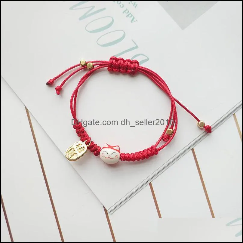 handmade colorful rope lucky cat bracelet for women girls birthday gifts charm tassel fashion maneki neko couple bangles c3