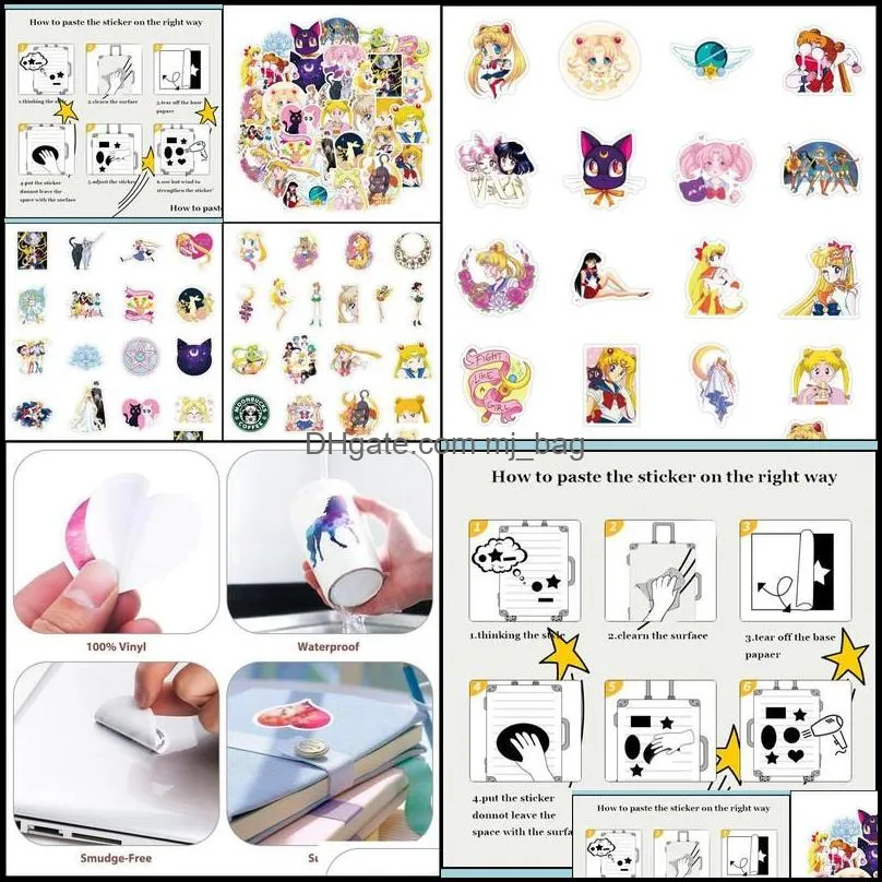 Wall Stickers 50Pcs/Set Sailor Moon Girls Waterproof Stickers For Notebook Laptop Guitar Car Sticker Drop Delivery 2021 Home Zlnewhome