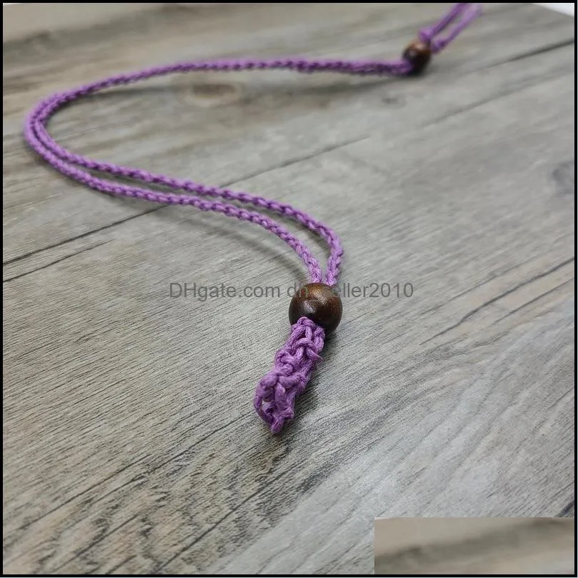 eco-friendly 100% linen cord bead necklace interchangable macrame hemp crystal pendant pouch net necklace c3