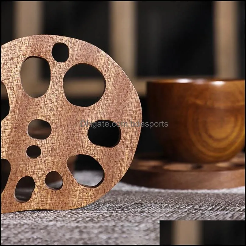 japanese style creative lotus root cup mat beech wood anti-scald mug teacup coffee insulation