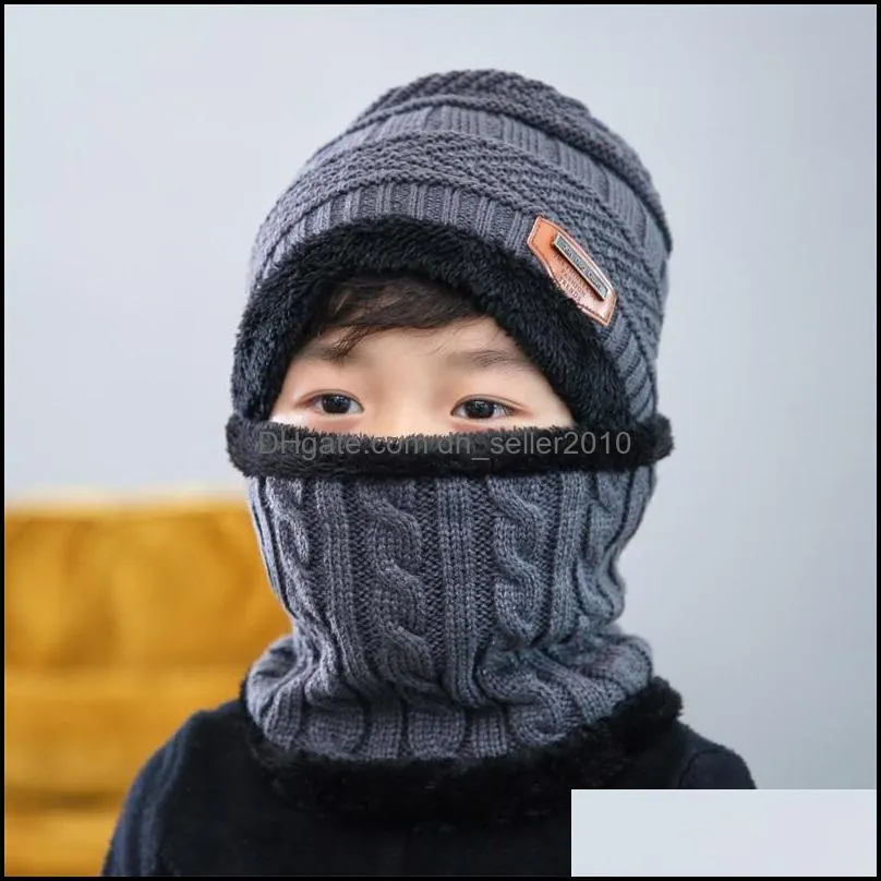 children winter knit hats girls beanie hat kids newest cap scarf set warm skull neck warmer thick fleece lined winter child 20211225