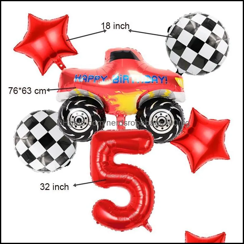 6pcs pickup truck foil balloons 32inch red number kids gift toy round departure flag printed ballon birthday decor