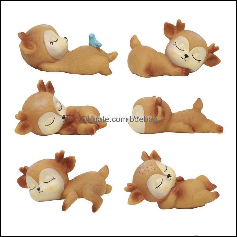 2 piece cute resin miniature fawn baby deer sleeping figurines ornaments