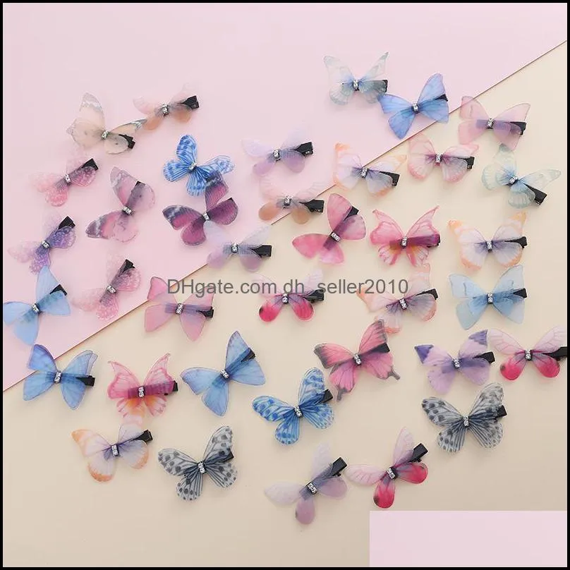 double deck three dimensional barrettes butterfly retro rhinestone gauze diy hair clips accessories women hairpin fashion headwear 0 6yd