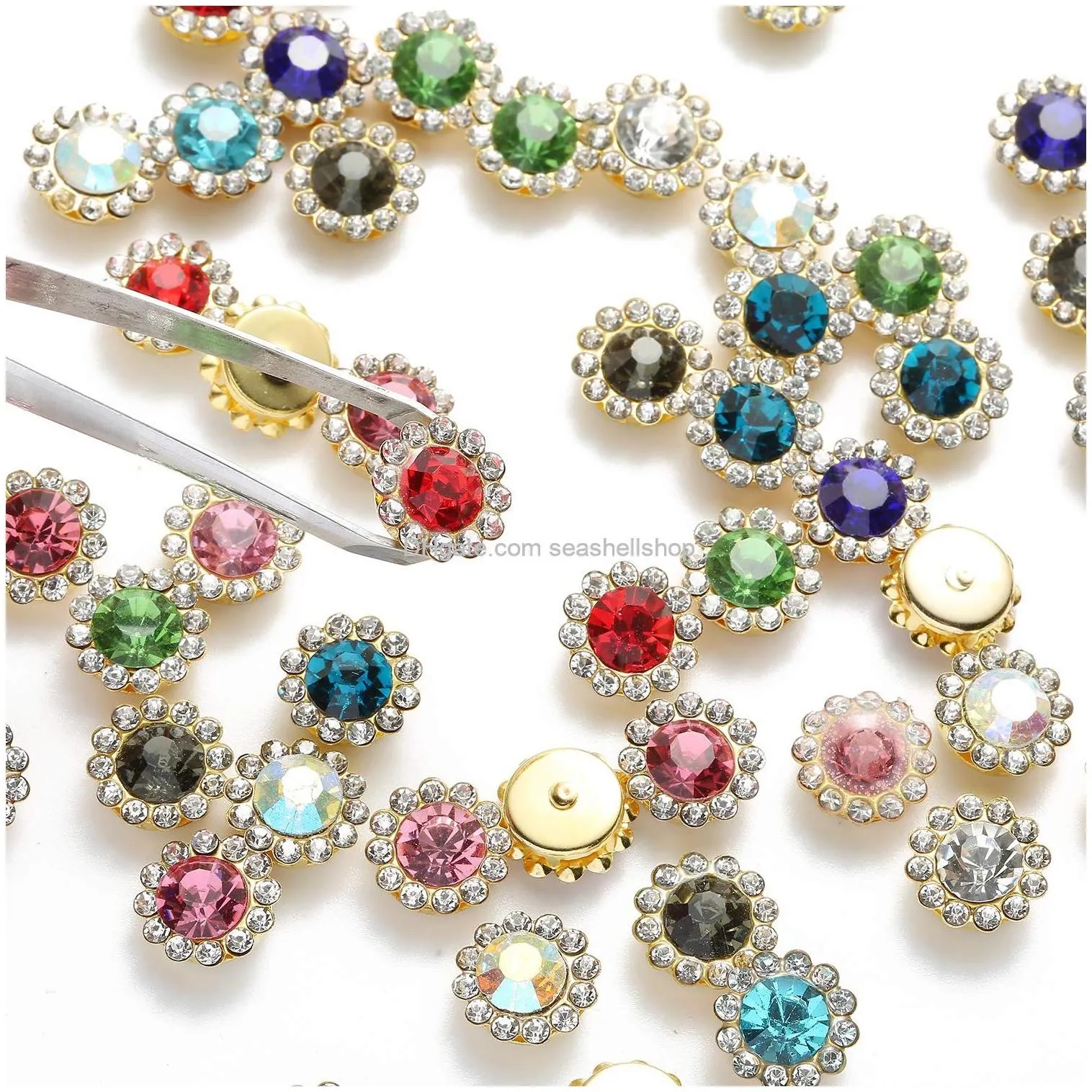sunflower sew on rhinestone with holes glass buttons for accessory furniture wedding cake clothes earring and diy jewelry mixed color mixed