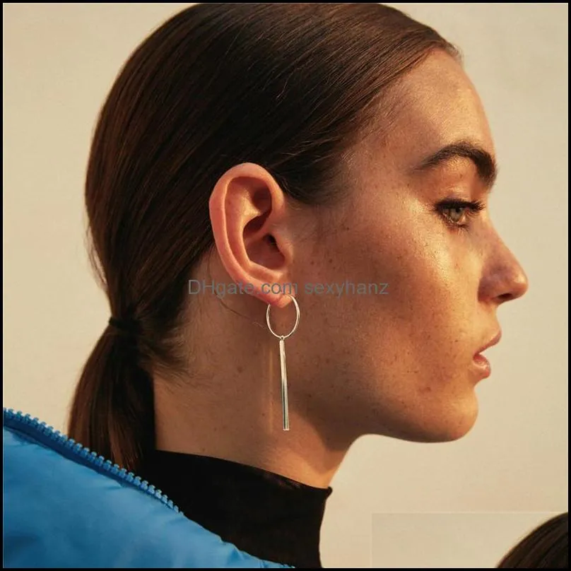 New Fashion Big Circle Geometric Earrings For Women Long Drop Dangle Earring Silver Gold Hollow Round Loop Bar Strip Metal Pendant