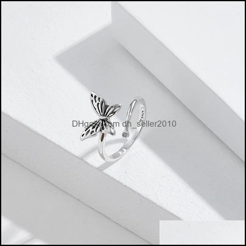 Sterling Silver Ring Butterfly Open Rings for Women Vintage Punk Cute Cat Pearl Rings for Girls Wedding Jewelry 740 Z2