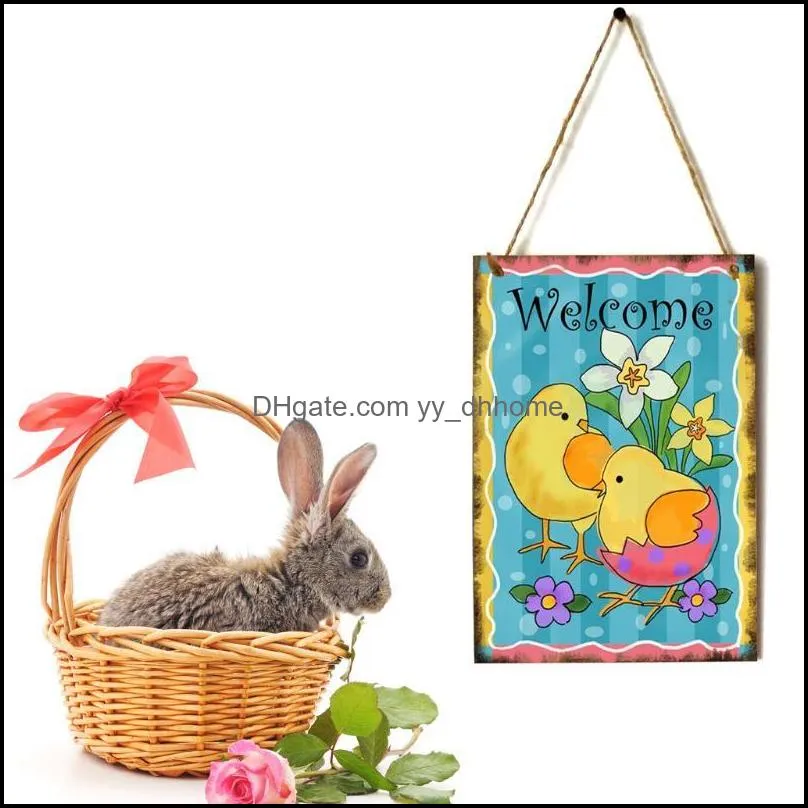 happy easter wood hanging, hanging decor signs decorations festival wall door decorative sign