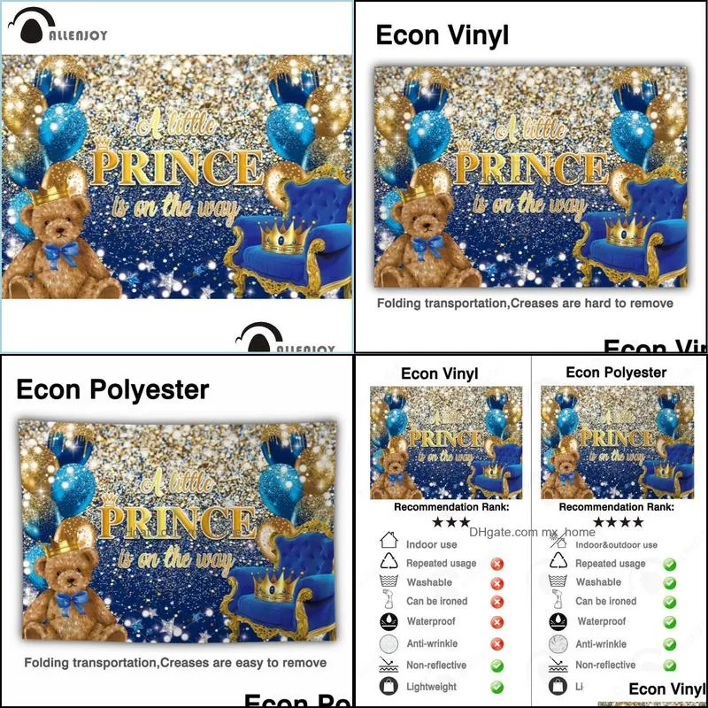 allenjoy boy baby shower background prince blue balloons gold glitter crown bear stars birthday pophone backdrop