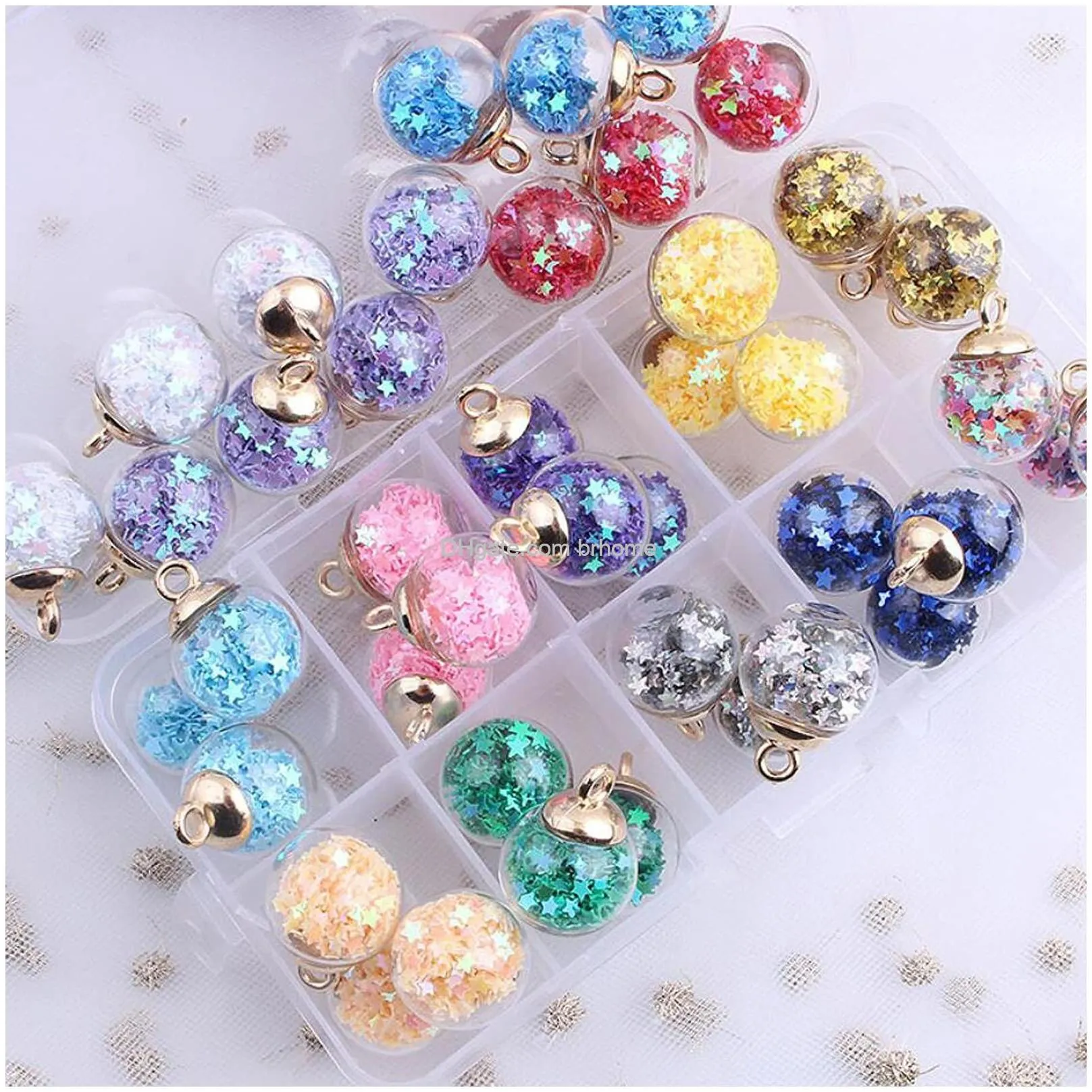 16mm glass ball charms colorful ball charm pendant with tiny stars for diy necklace bracelet earring jewelry making 16 color