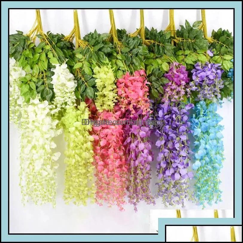 Decorative Flowers Wreaths Festive Party Supplies Home Garden Artificial Silk Wisteria Flower Wedding Decor Vines Hanging Rattan Bride