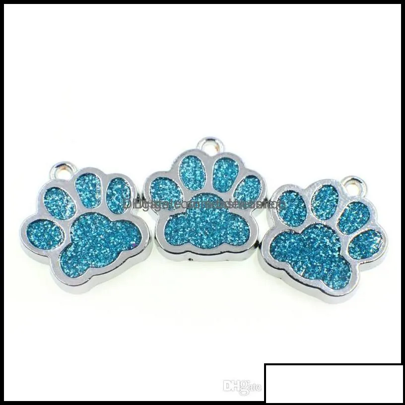 Charms Jewelry Findings Components 50Pcs Hc358 Bling Enamel Cat Dog/Bear Paw Prints Hang Pendant Fit Rotating Key Chain Keyrings Bag