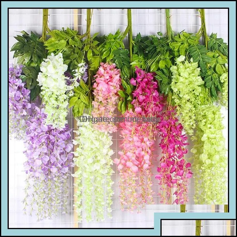 Decorative Flowers Wreaths Festive Party Supplies Home Garden Artificial Silk Wisteria Flower Wedding Decor Vines Hanging Rattan Bride