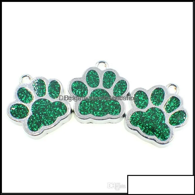 Charms Jewelry Findings Components 50Pcs Hc358 Bling Enamel Cat Dog/Bear Paw Prints Hang Pendant Fit Rotating Key Chain Keyrings Bag