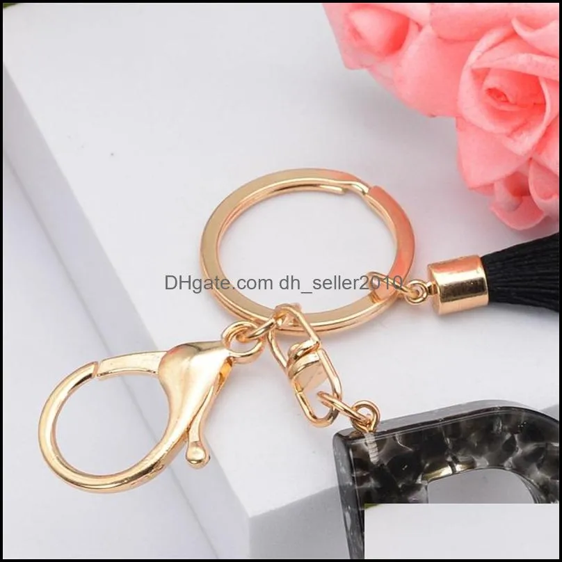 key rings black tassel letter keychain english alphabet keyring glitter gradient resin car mirror accessory women handbag charms c3