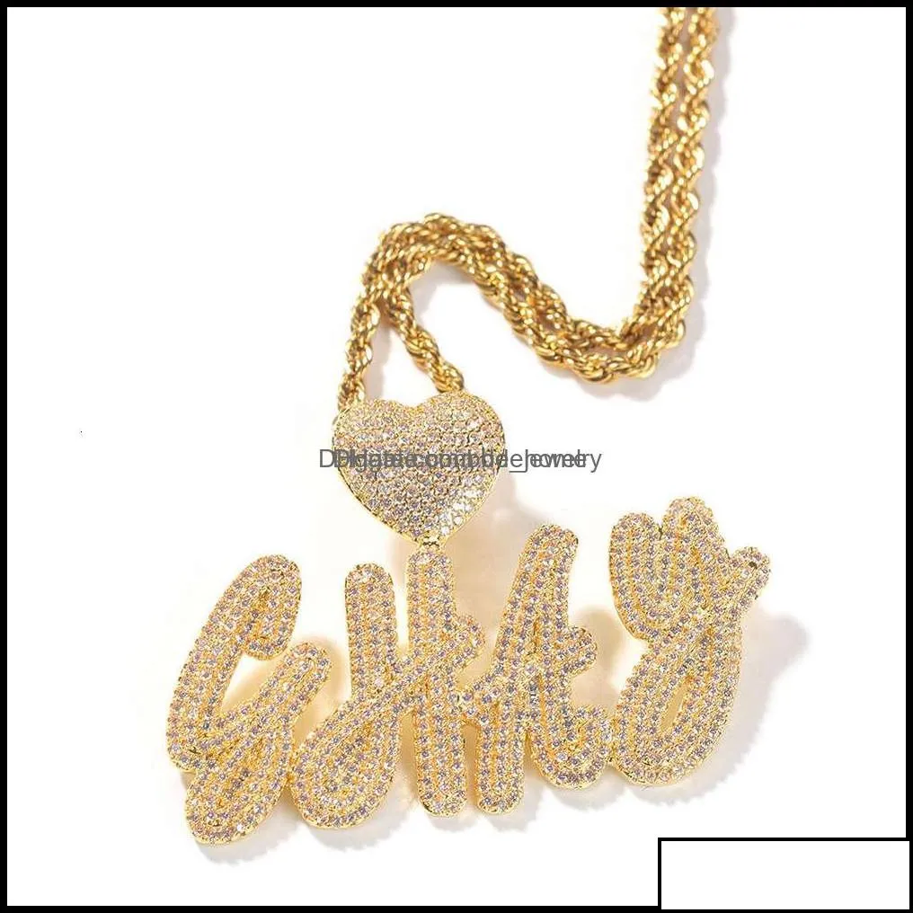 Hip Hop Iced Out Jewelry Cuban Link Diamond Letter Custom Necklace Women Drop Delivery 2021 Pendant Necklaces Pendants Ahsag