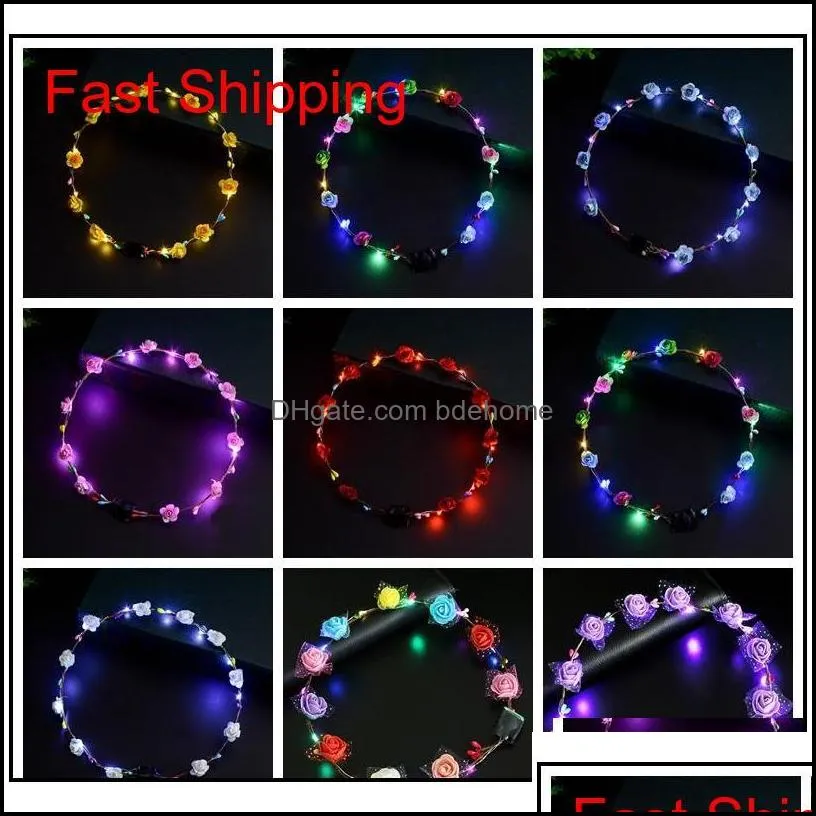Flashing Led Hairbands Strings Glow Flower Crown Headbands Light Party Rave Floral Hair Garland Luminous Wreath Fas jllzvH home003