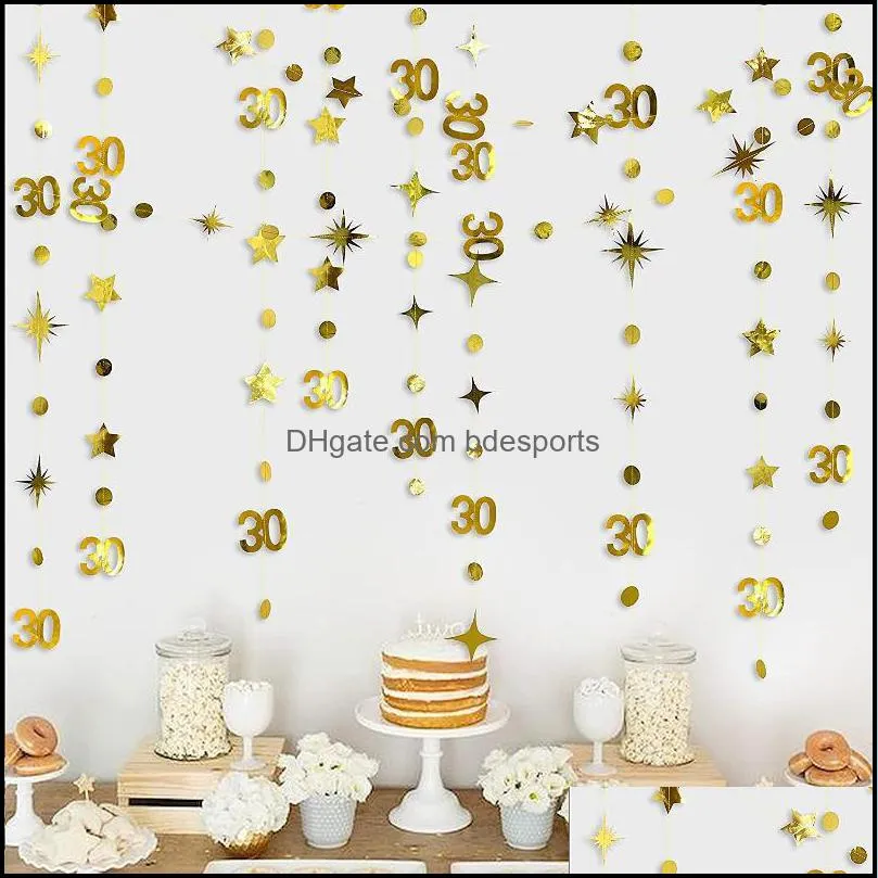 gold 30th birthday decorations paper number 30 circle dots twinkle star garlands hanging backdrop for her year old