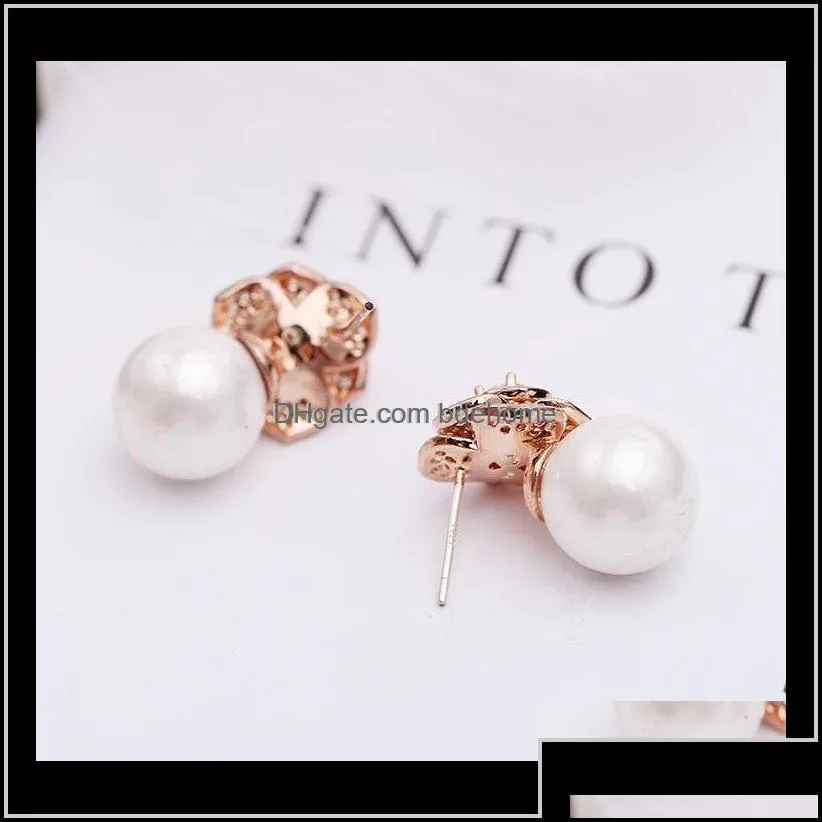 Lovely Diamond Zircon Camillia Flower Pearl Earrings For Woman Girls Super Glittering Ins Fashion Luxury Designer 925 Silver Post C6St