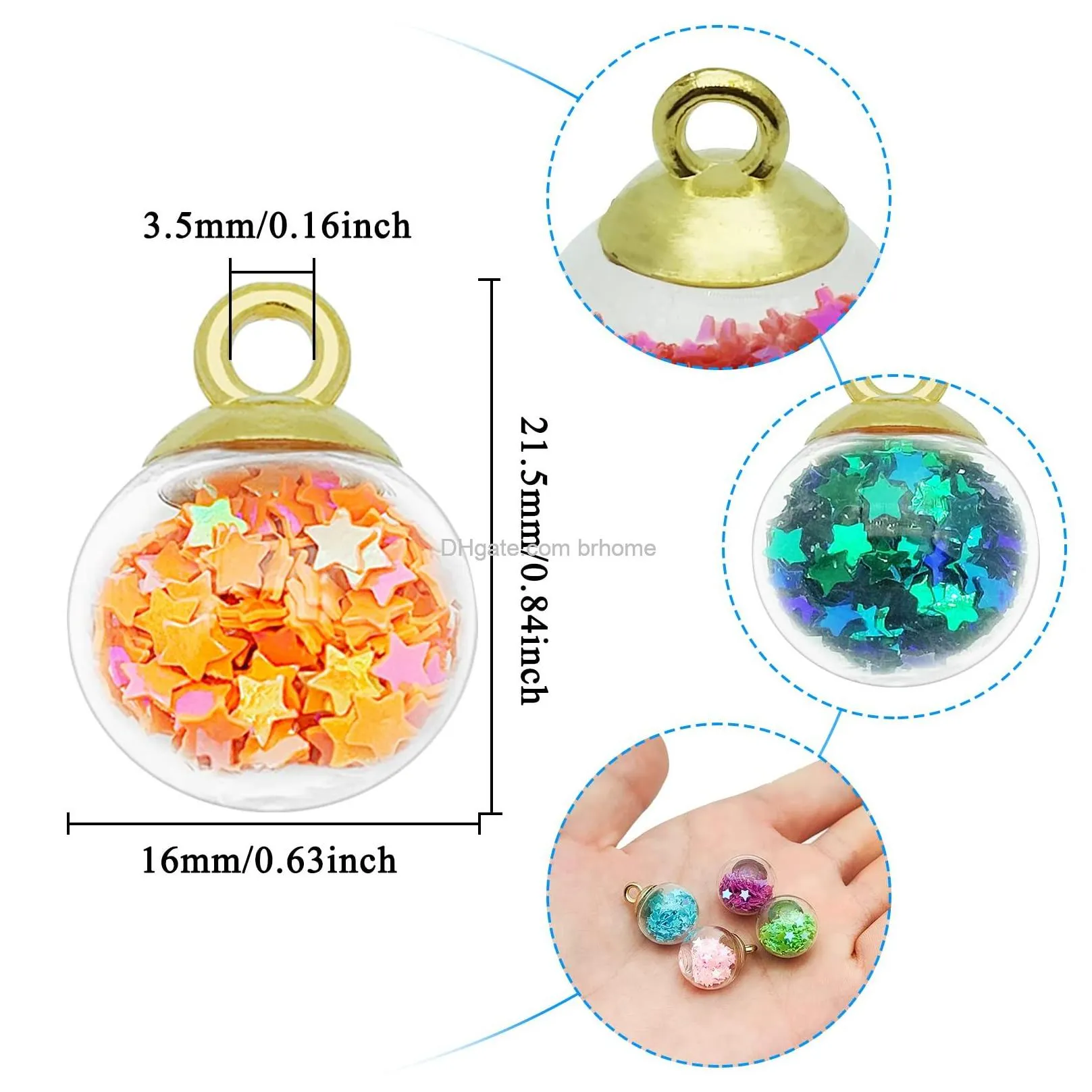 16mm colorful glass ball pendants with tiny shiny star beads mixed crystal glass ball pendants jewelry making supplies pendant craft accessory for diy necklace bracelet earring craft