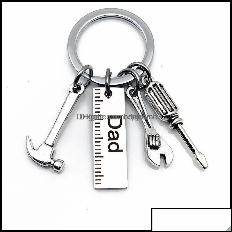 Key Rings Jewelry Personalized Diy Stainless Steel Keychain Engraved Dad Papa Grandpa Hammer Screwdriver Wrench Tools Fathers Day Drop