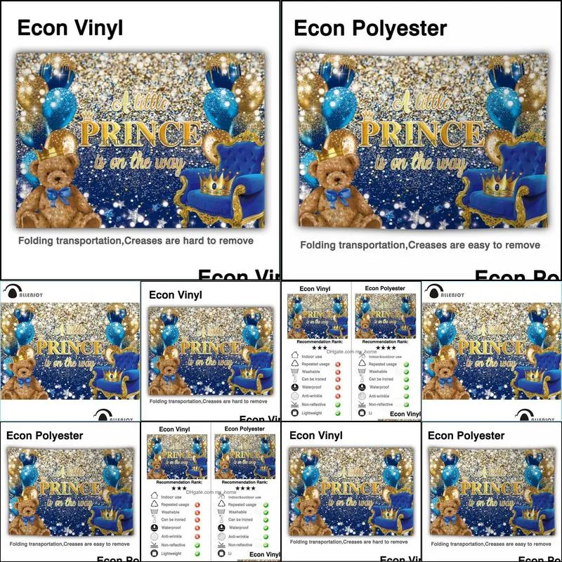 allenjoy boy baby shower background prince blue balloons gold glitter crown bear stars birthday pophone backdrop