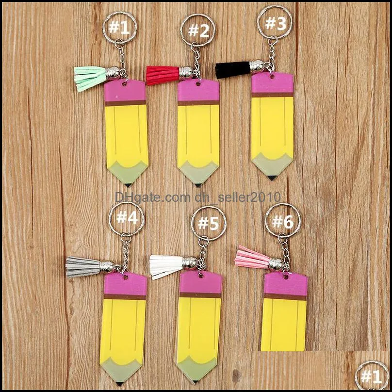 foreign trade teacher`s day pencil tassel decoration keychain factory wholesale personalized blank letter acrylic key pendant