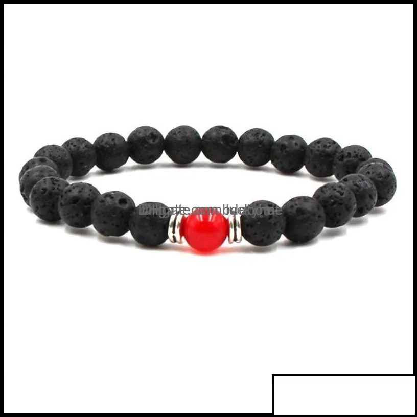 Charm Bracelets Jewelry Black Volcanic Lava Stone 8Mm Yoga Beads Natural Stones Stretch Beaded Essential Oil Diffu Dhf0X