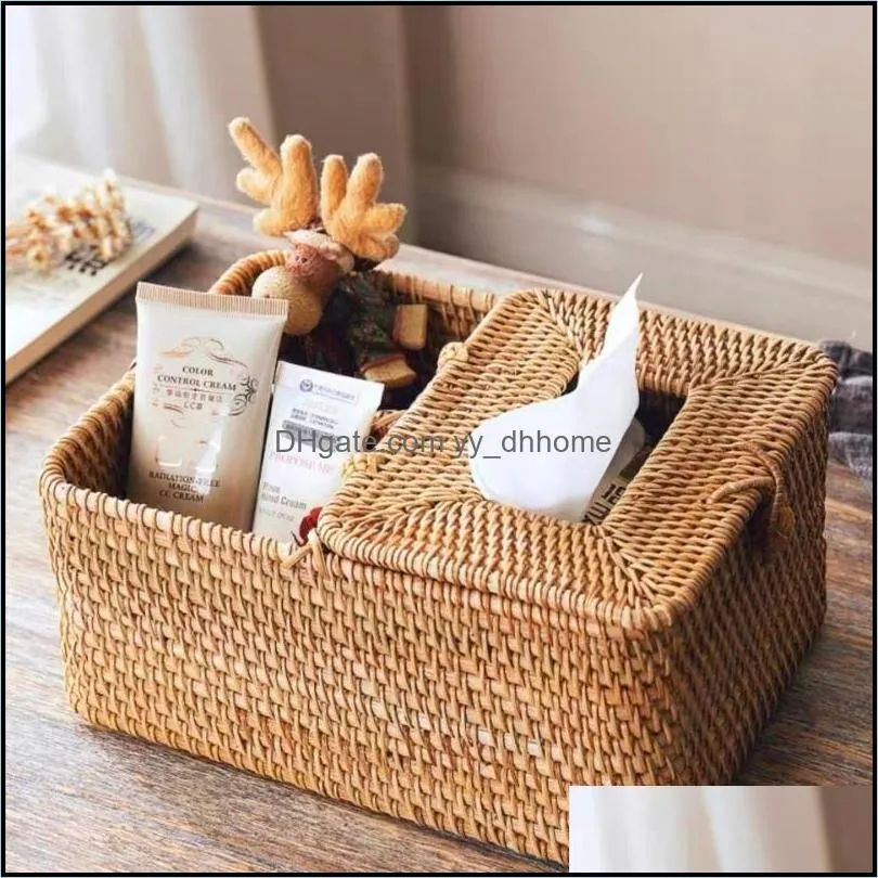 rattan box home decoration handmade desktop organizer barthroom living room el office elegant napkin storage