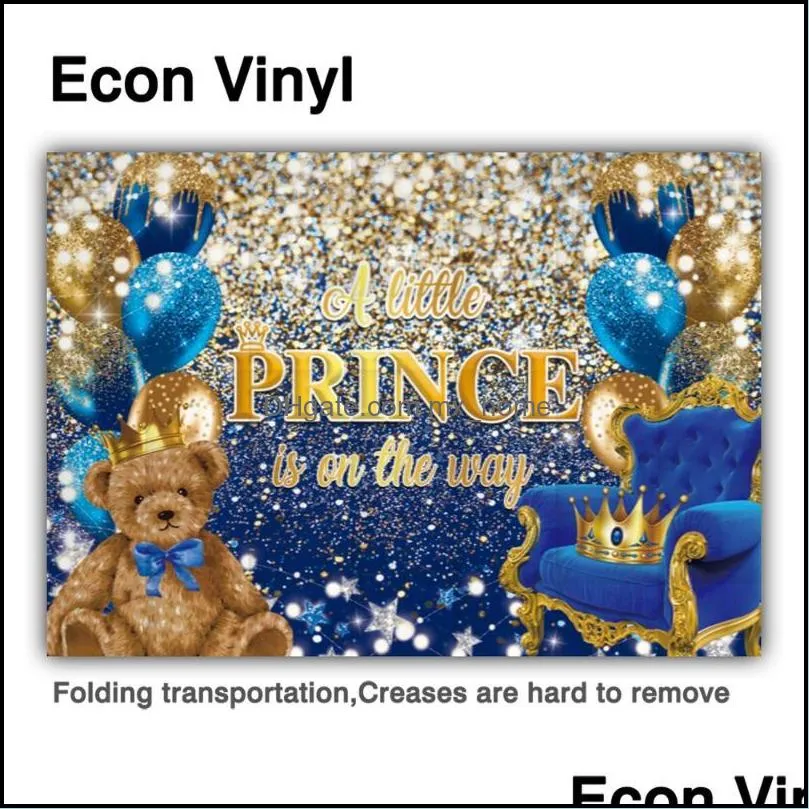 allenjoy boy baby shower background prince blue balloons gold glitter crown bear stars birthday pophone backdrop