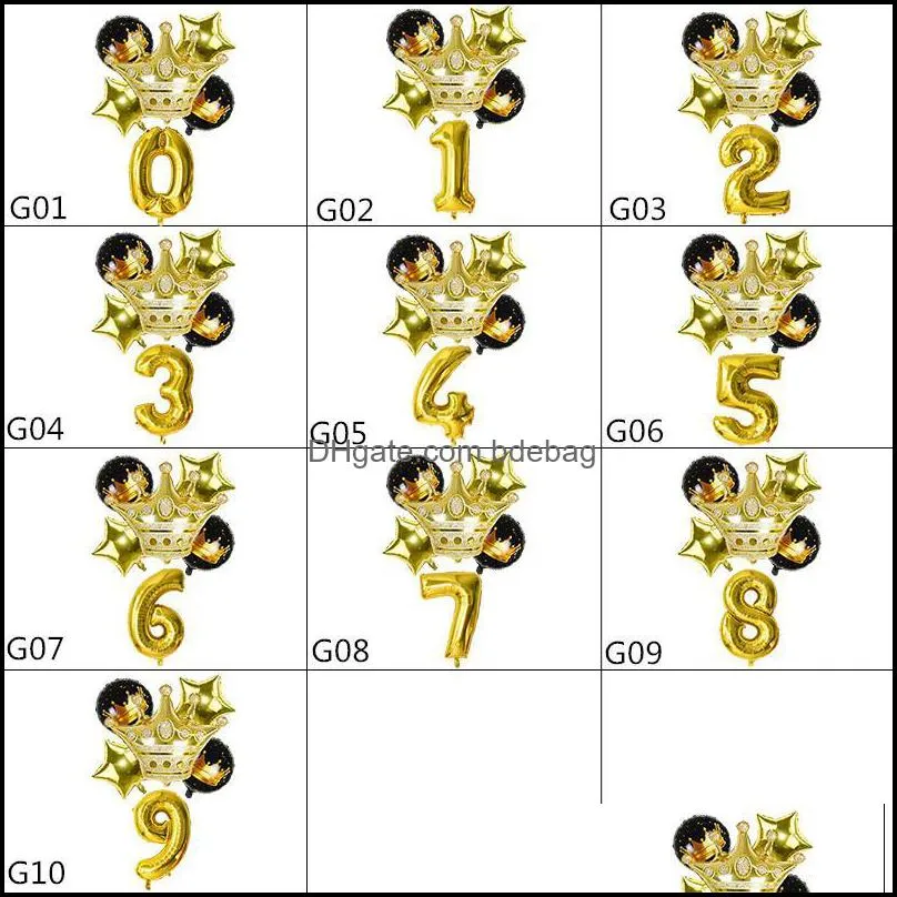 black gold 0 1 2 3 4 5 6 7 8 9 crown number foil balloons kid adults birthday decor supplies inflatable kids toys