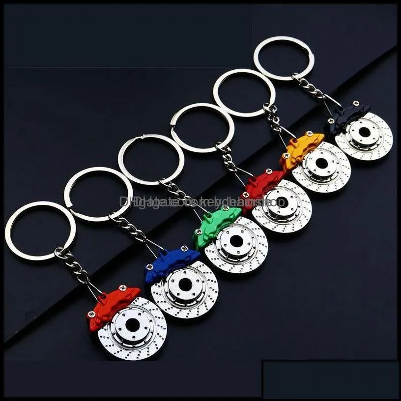 Keychains Fashion Accessories Mixed Colors Piston Turbo Brake Keychain Wheel Caliper Metal Keyfob Sleeve Bearing Spinning Holder Car