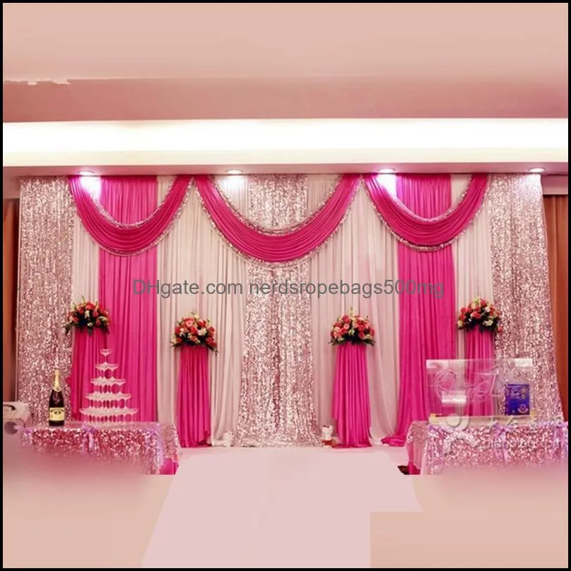 special offer 10ftx10ft sequin wedding backdrop curtain with swag backdrop/ romantic ice silk stage curtains