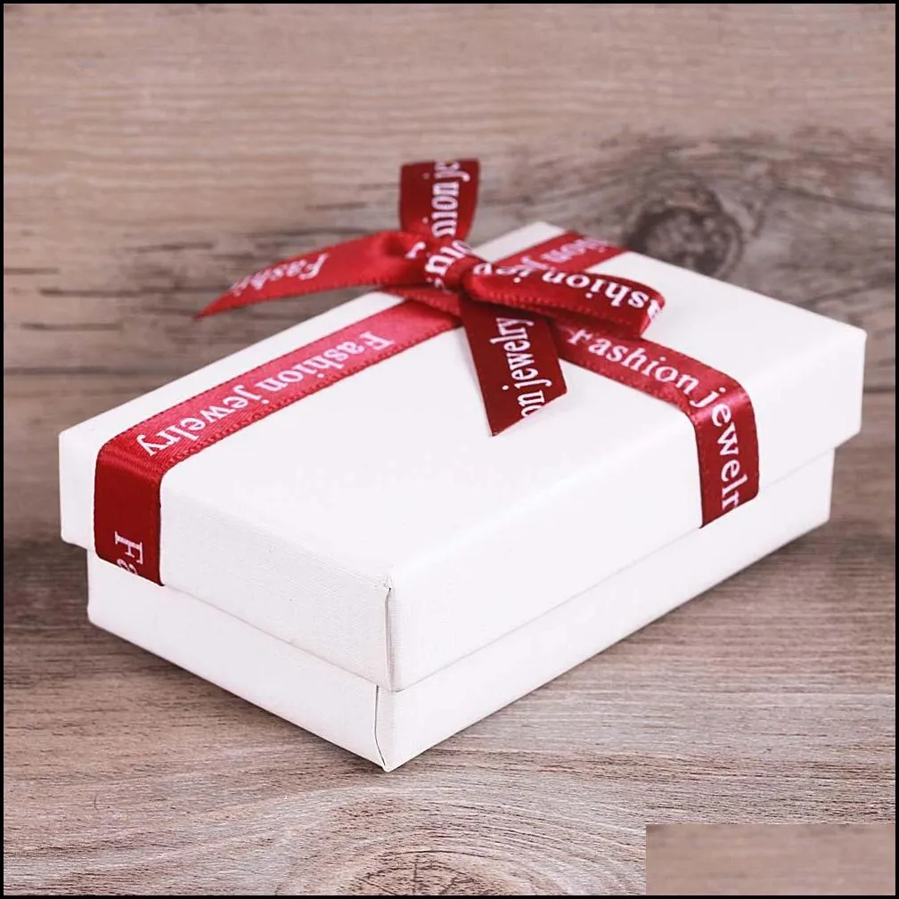 fashion white fancy paper gift box for necklace ring bracelet cardboard paper box with big red ribbon bow