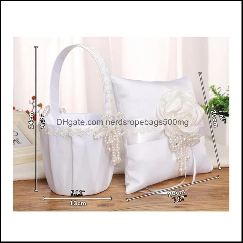 beautiful hand beading of wedding flower basket with elegant appearance ivory white handle girl baskets