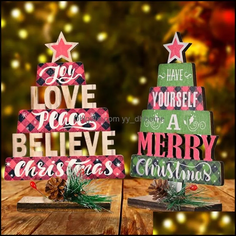 christmas wooden hollow out printed decorative tree cake ornaments